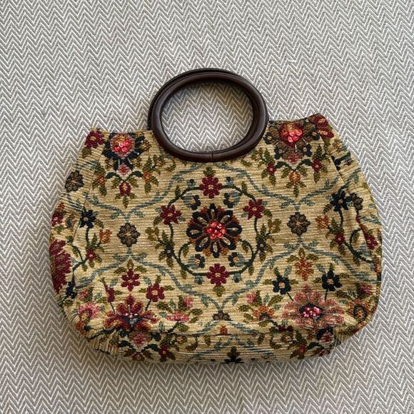 Forever by Fossil Medium Beaded Floral Tapestry Bag - Picture 1 of 4